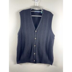 Claybrooke Mens Sweater Vest L Black Ribbed Button Front Acrylic Wool Italy